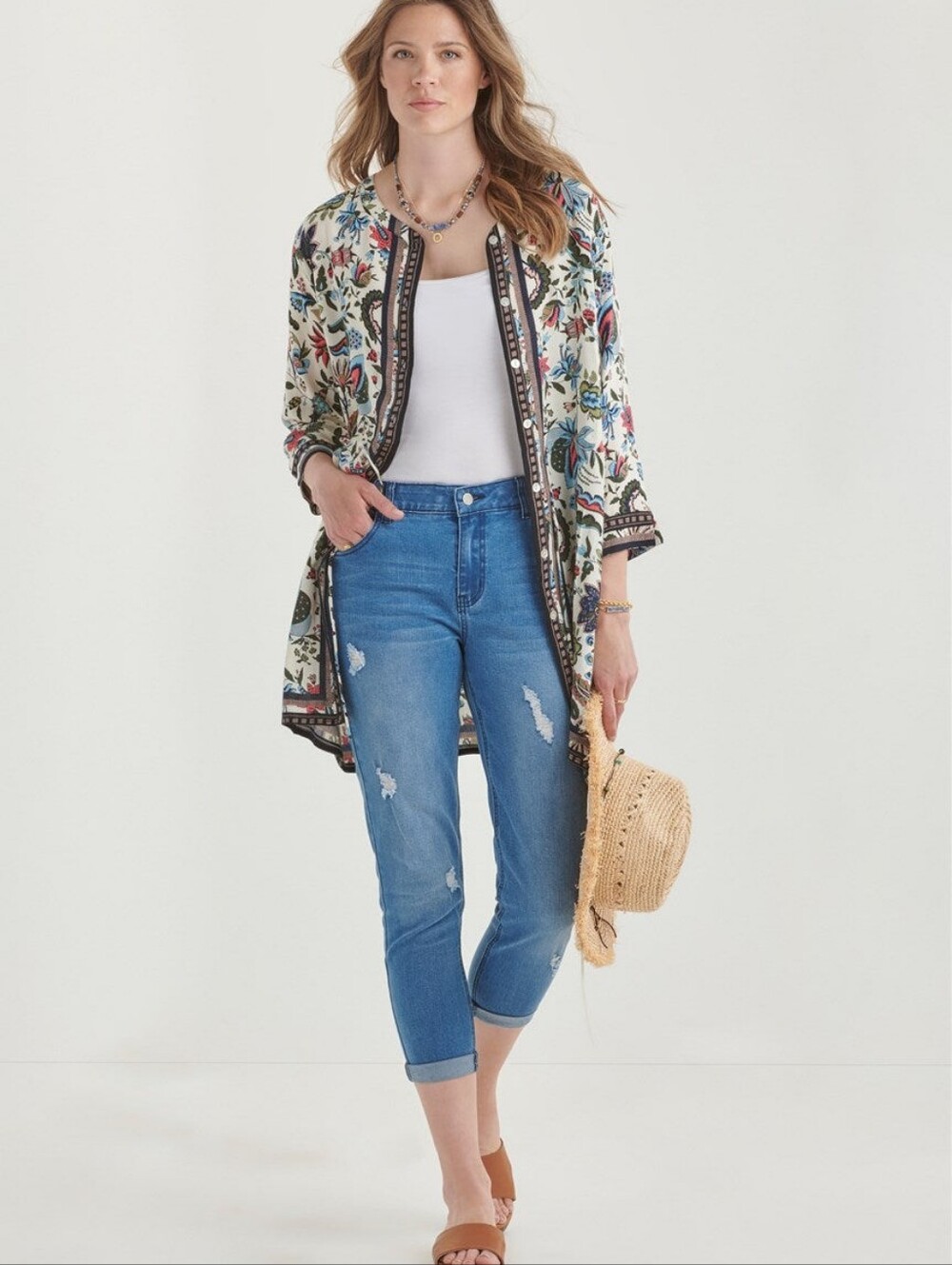 NWT ** Charlie Paige Dorit Floral Button Front Tunic Shirt ** Size Small/Medium